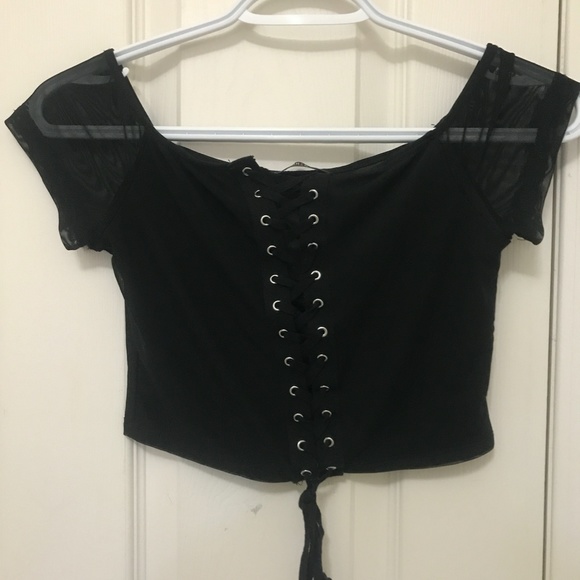 Fashionnova - Mesh/Lace Crop Top - Picture 2 of 2